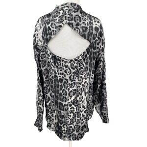 Catherine Gee Laura Open Back Leopard Print‎ Silk Shirt Blouse Women's Large